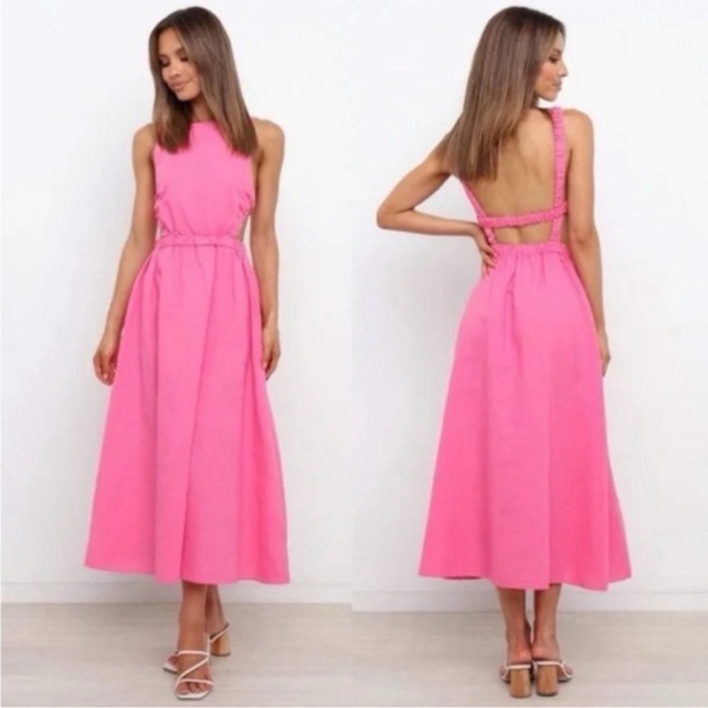 Petal & Pup Pink Backless Midi Dress